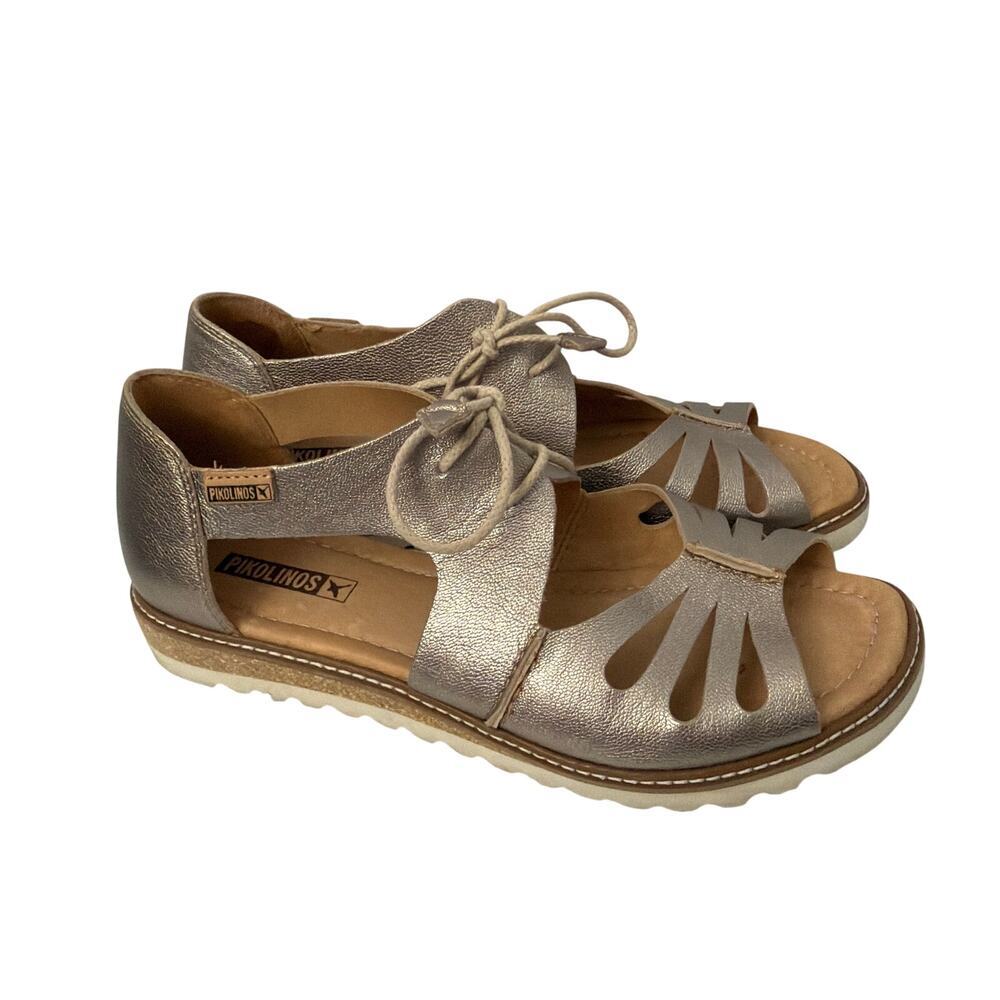 Pikolinos Sandals Womens Size 10 Alcudia Pewter Metallic Lace Up Comfort